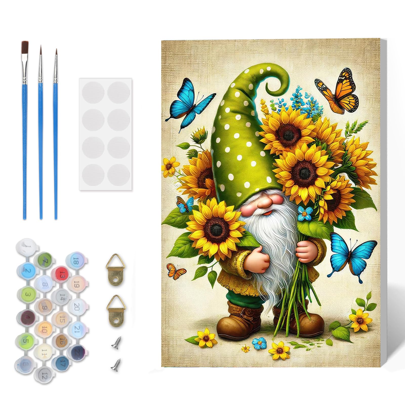 Paint by Numbers Kit for Adults Beginner with Frame, Gnome Adults' Paint-by-Number Kits on Canvas, Sunflower DIY Acrylic Painting by Numbers Easy Butterfly Oil Painting by Number for Home Decor 8x12in
