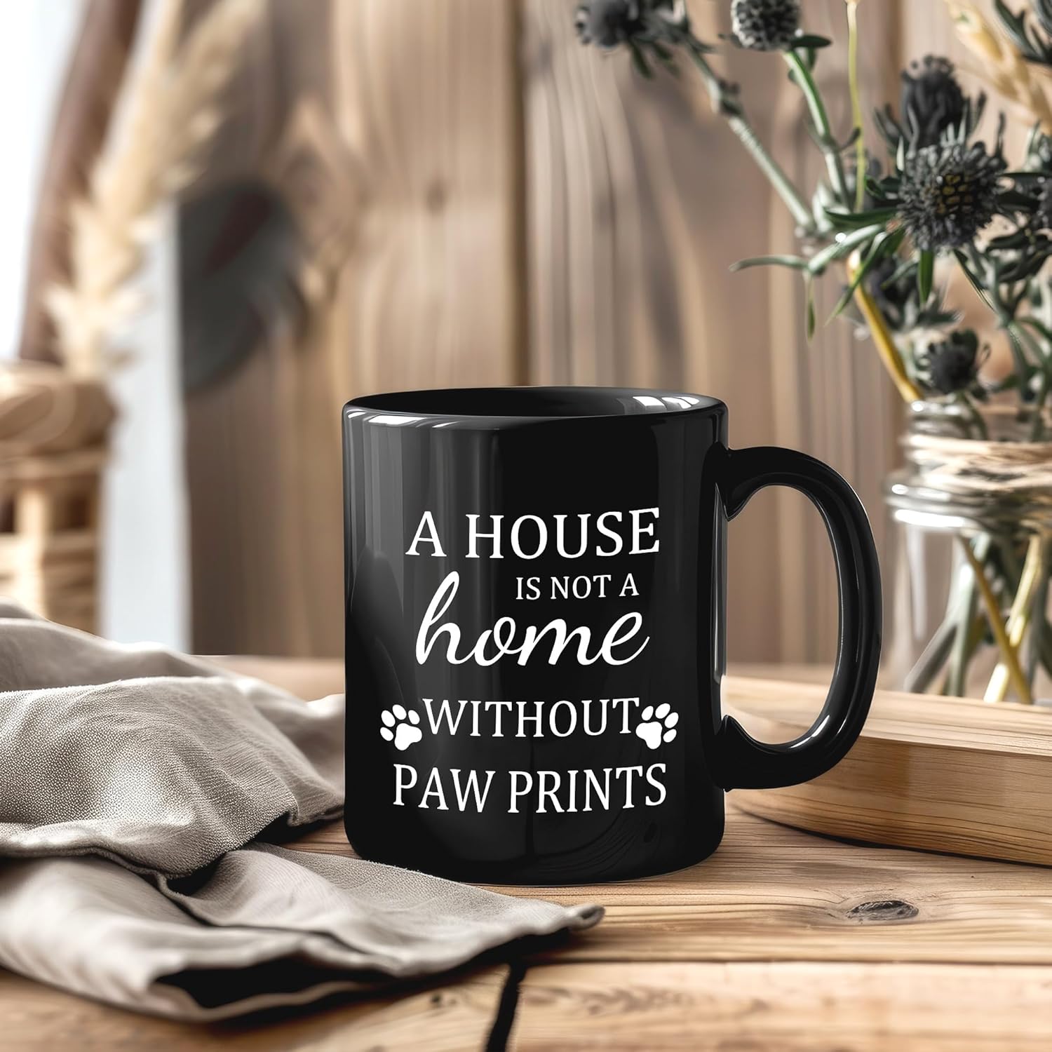 Dog Mug, Dog Mom Lovers Owner Gifts Coffee Cups Ceramic, Pet Lover Gifts for Women Men, a House Is Not a Home Without Paw Prints Black Coffee Mug Cup for Women Men - Image 3