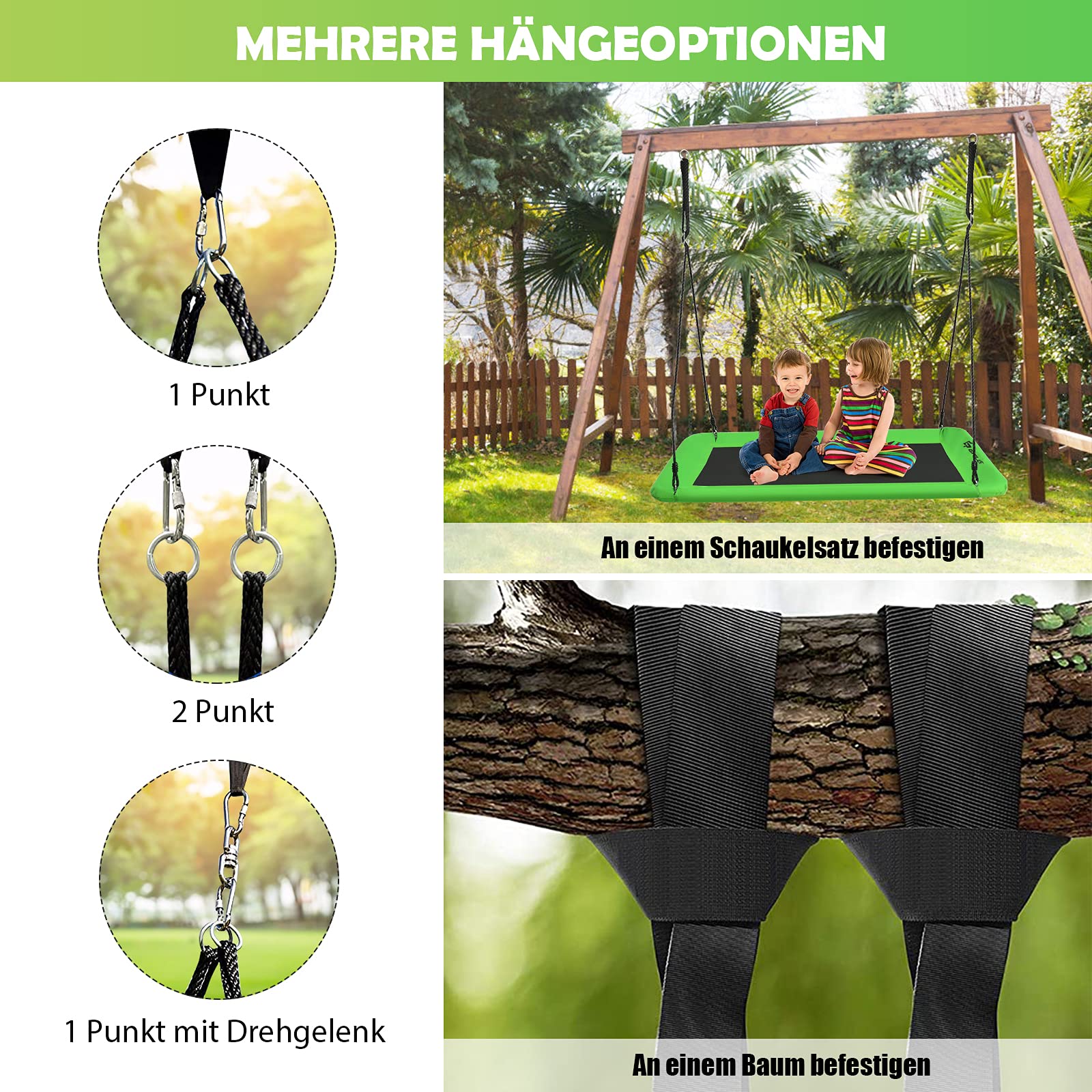 GOPLUS Huśtawka gniazdowa do użytku na zewnątrz, z regulowaną wysokością od 100 do 180 cm do 300 kg, obciążenie do 300 kg, huśtawka dziecięca, huśtawka na drzewo, huśtawka ogrodowa dla dzieci i