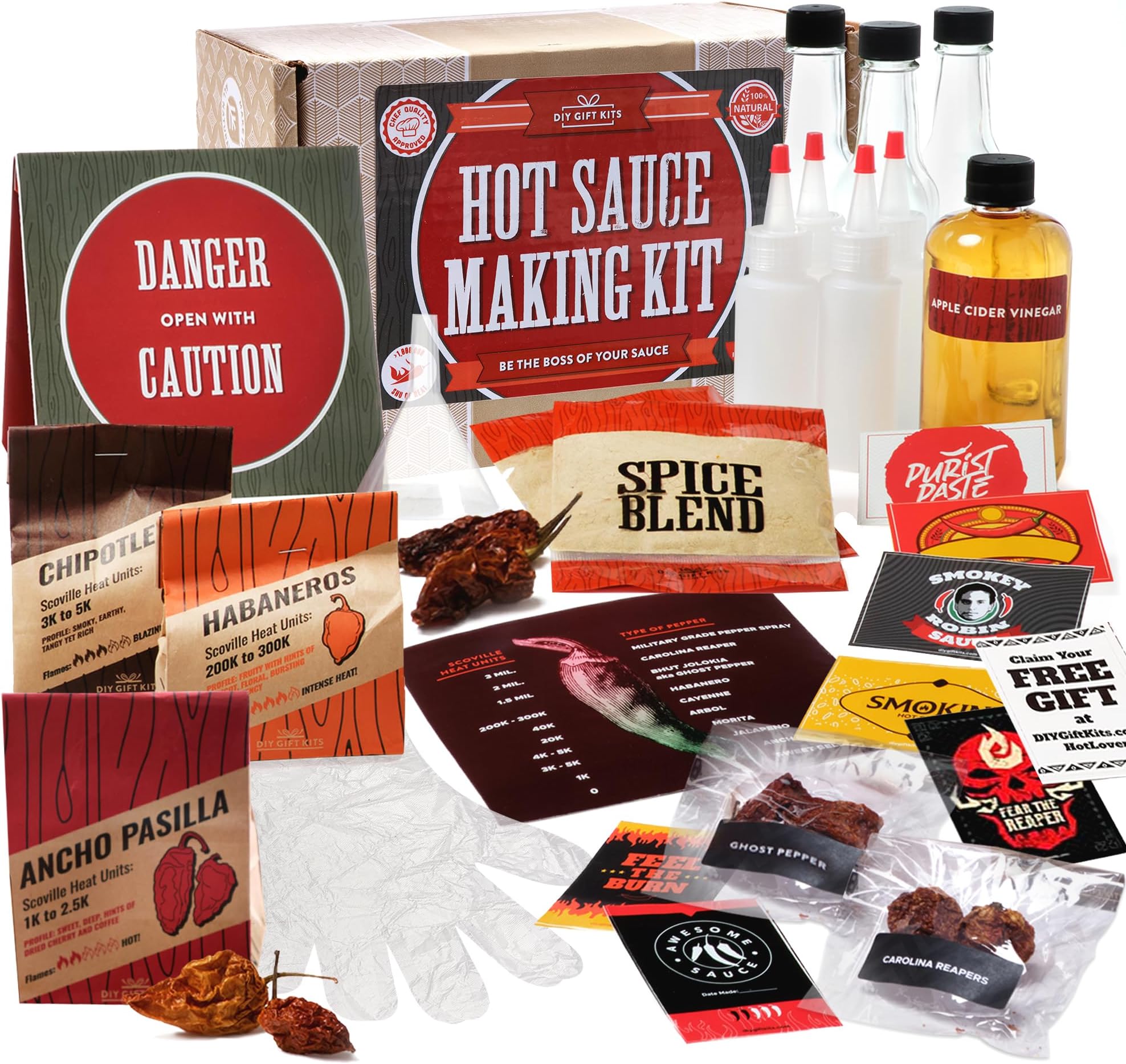 DIY Gift Kits - Hot Sauce Making Kit Everything Included - Unique Cooking Gifts For Men - Gifts For Husband, Boyfriend, Dads Who Have Everything - Deluxe (29 Pcs Set)