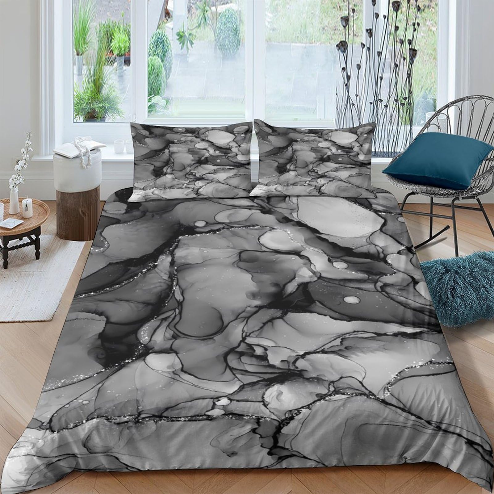 Ctjqhvkz Style-5 3D Printed Marble Ink Black White Fitted Sheet Microfiber Soft Bed Sheet For Bedroom Guestroom Modern Decor Single（135X200cm）