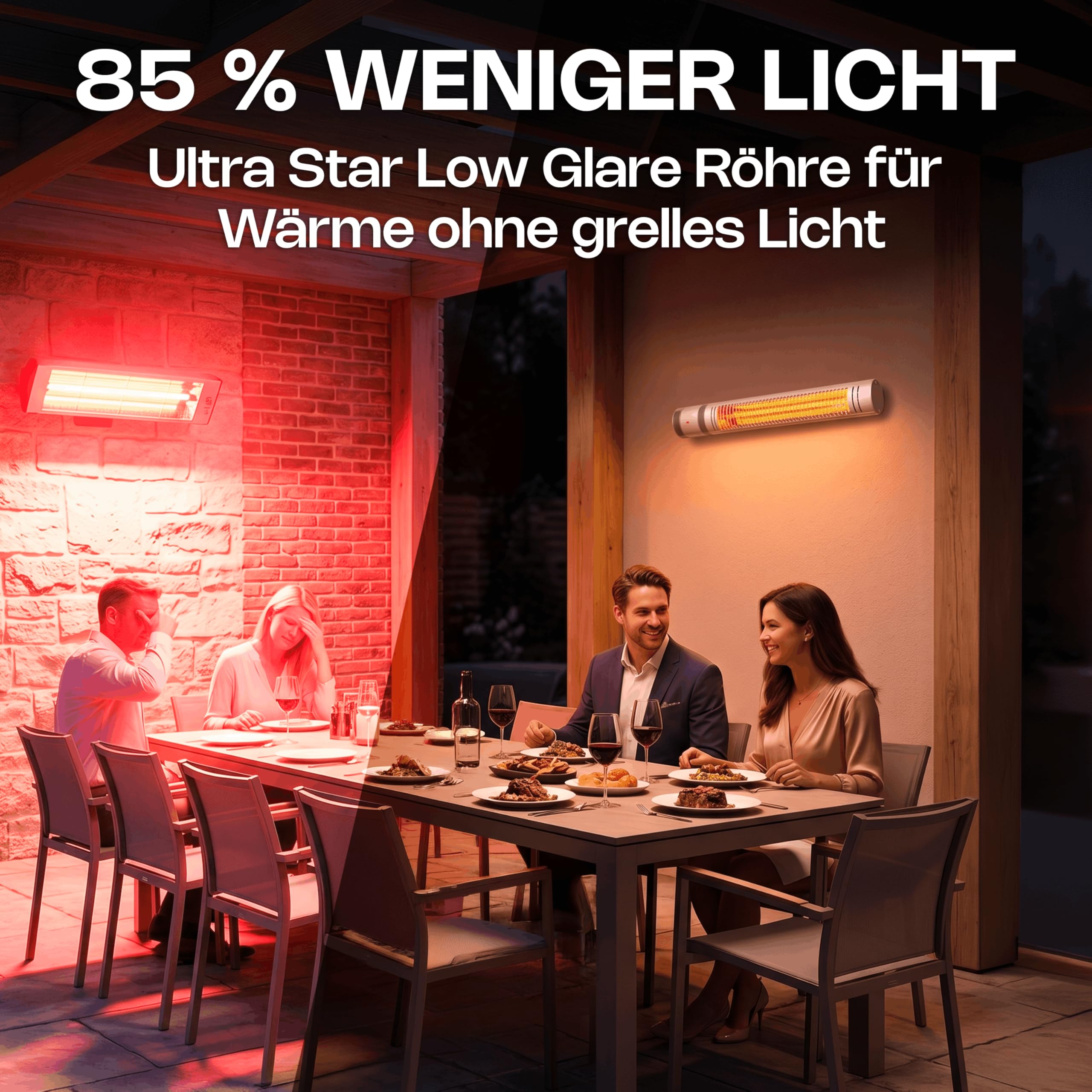 VASNER SlimLine X20 Infrarot Heizstrahler Outdoor – Terrassenstrahler 2000W elektrisch – Decken Heizstrahler Terrasse Wandmontage – Infrarotstrahler Wintergarten hängend mit Fernbedienung (Silber)