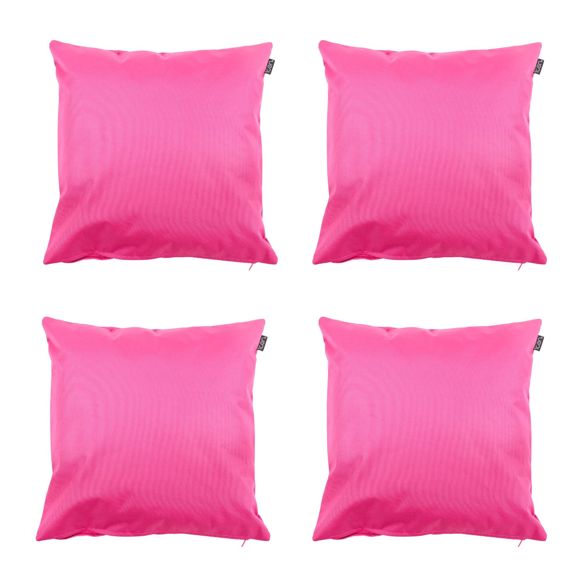 Bean Bag Bazaar Outdoor Cushions Filled, Plain Collection, Pink, Set of 4, 43cm x 43cm, Water Resistant, Pink Outdoor Cushions for Garden Furniture, Garden, Patio