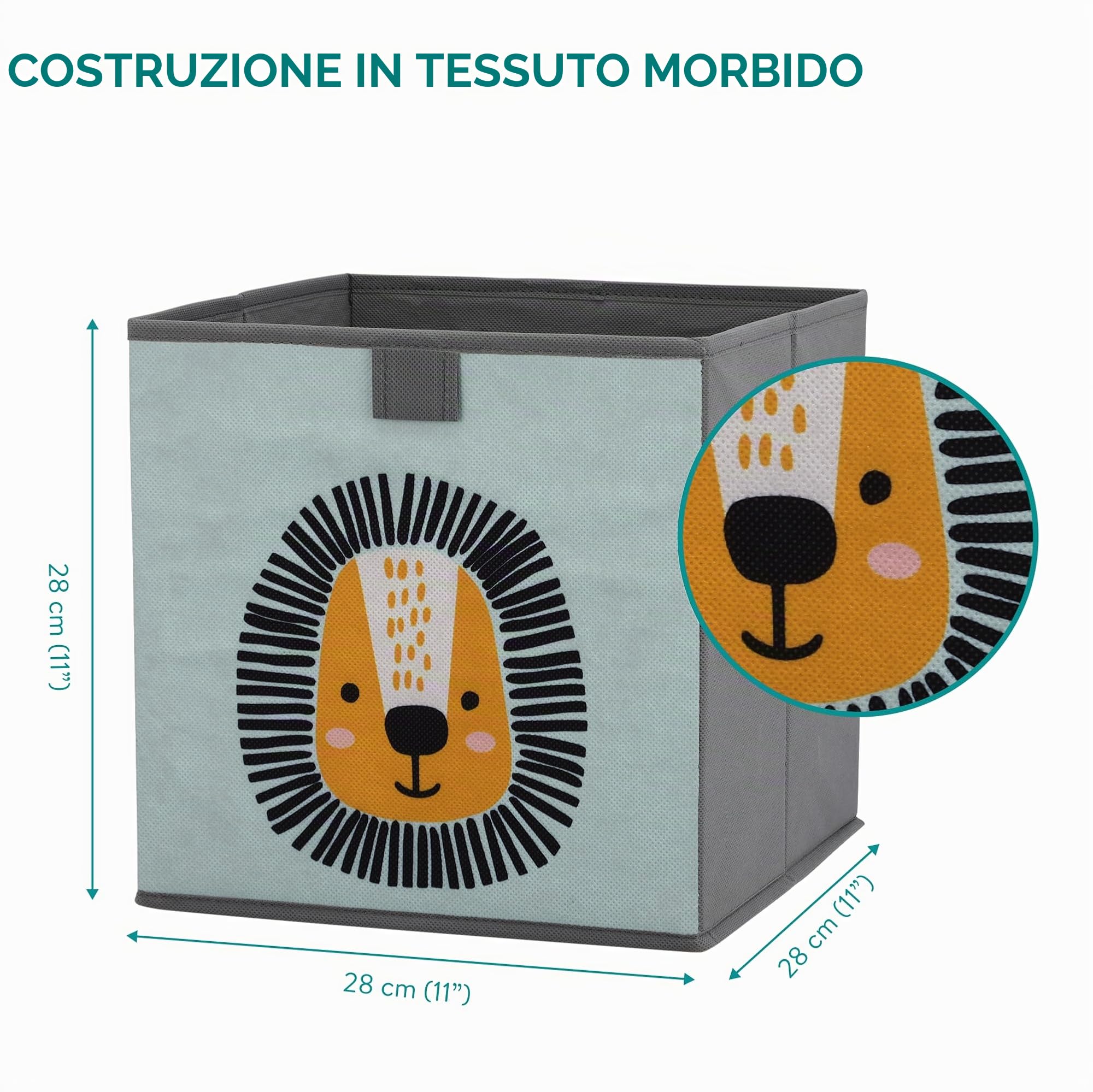 Ceste Porta Giochi Bambini Set di 3 Cubi Contenitori 28 x 28 x 28 cm Verde Menta