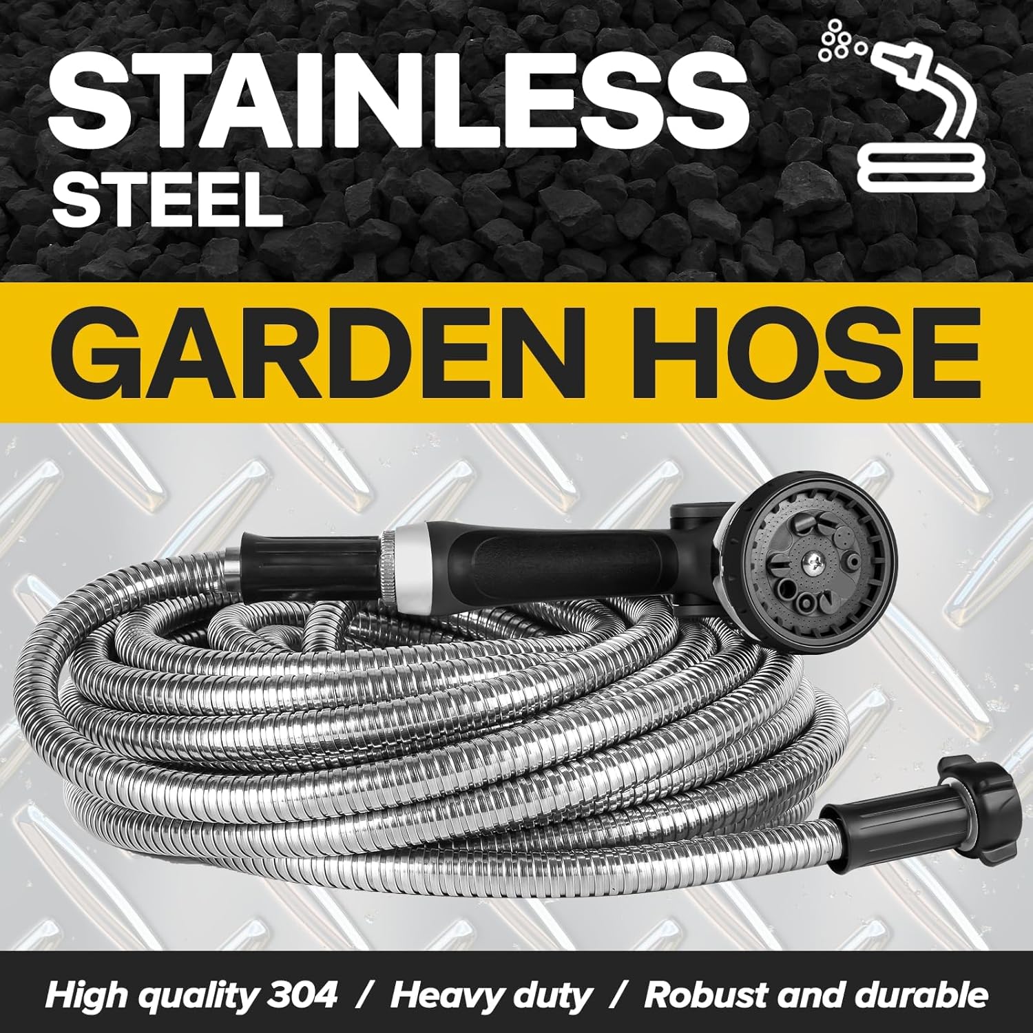 Metal Garden Hose Water Hose 100ft Heavy Duty Stainless Steel Water Pipe with Sprayer & Nozzle Flexible Lightweight Hose No Kink Pet Proof Hose for Yard, Outdoors, Rv thumbnail