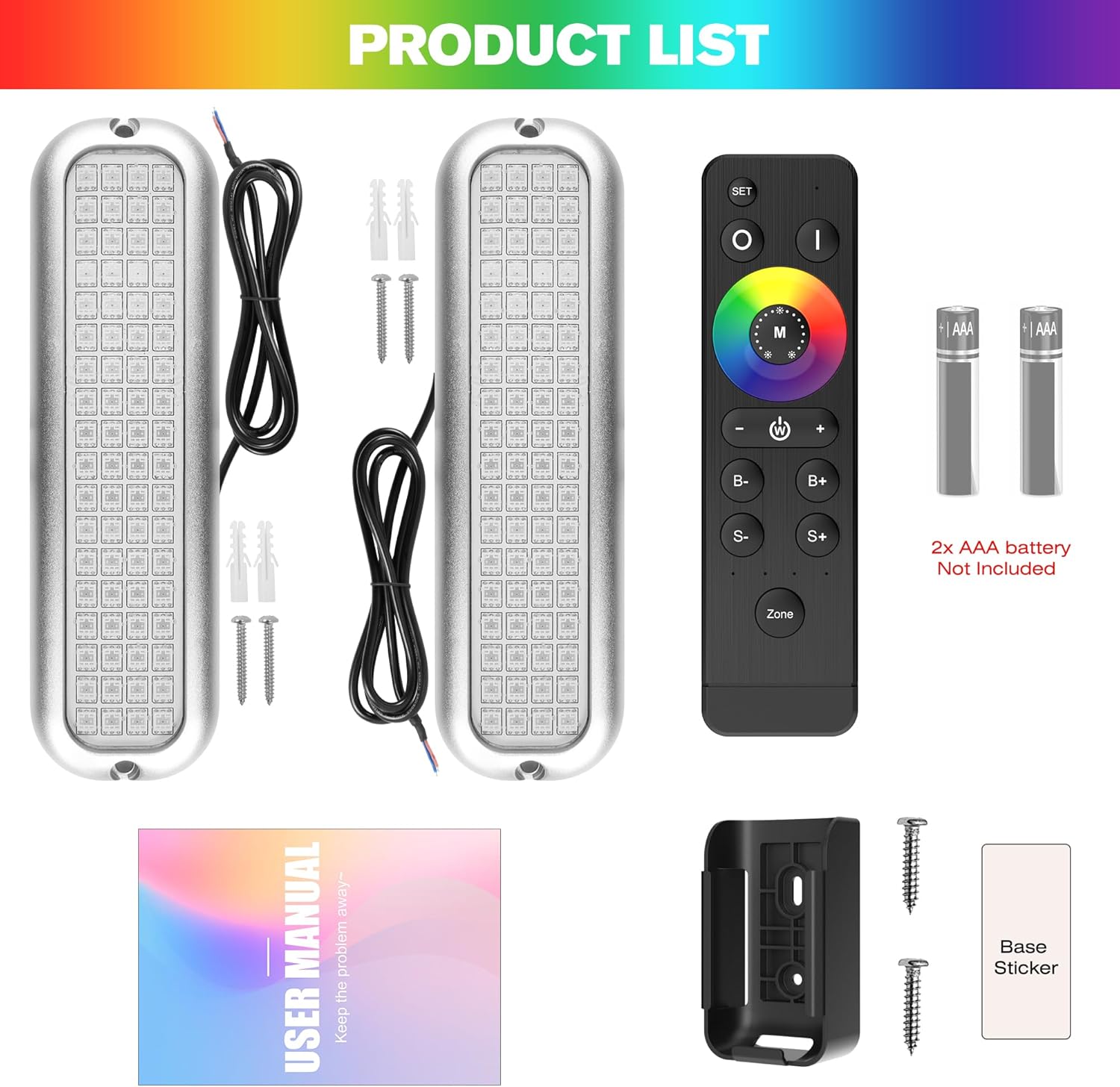 HUSUKU GT3 6000LM Boat Underwater Lights RGB Marine Color Light Kit, 72LED 12V 60W 7" IP68 Waterproof, All-Metal, Wireless Grouping and Control Auto Sync, for Yacht Boat Dock Transom Pontoon Lights