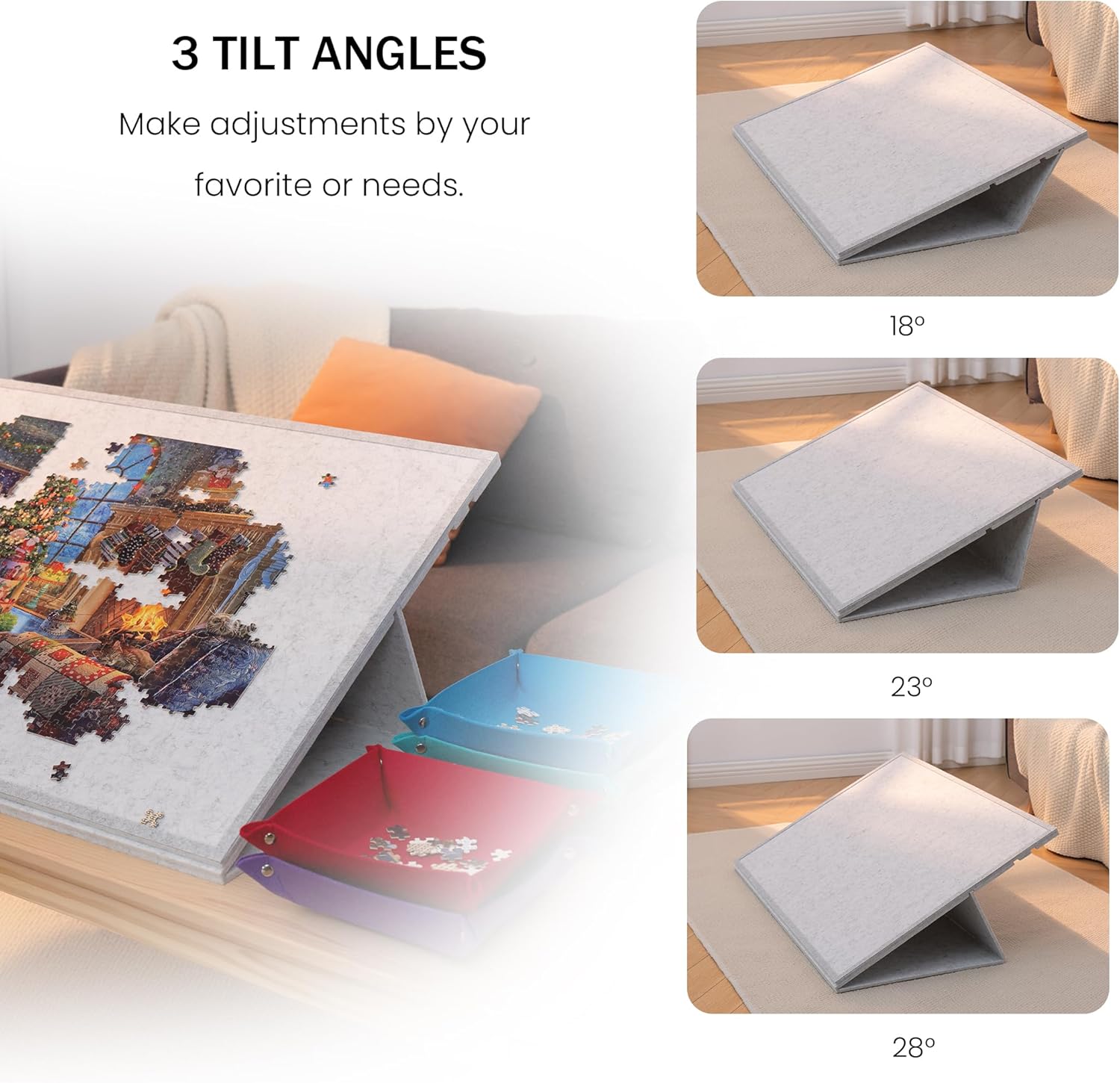 Lavievert 1500 Piece Tilting Puzzle Board with 2-in-1 Stand & Cover, Adjustable Felt Mat Plateau with 6 Colored Sorting Trays, Lightweight Portable Jigsaw Puzzle Table with Non-Slip Surface for Adults