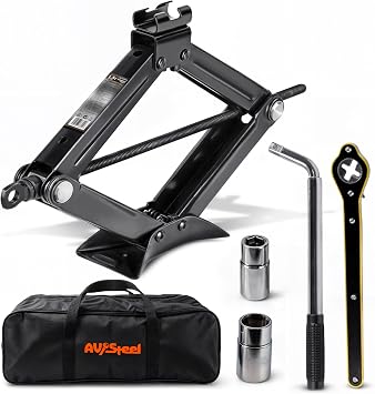 AV Steel Scissor Jack for Car 1.5 Ton 3306 lbs Heavy-Duty Car Jack Kit, Universal Tire Tool Kit - Portable Lift Jack with Ratcheting Handle and L-Wrench for Auto SUV MPV