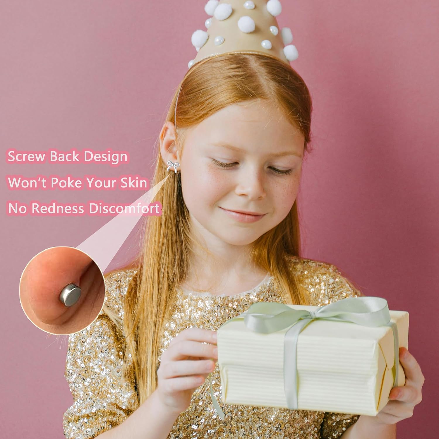 18 Pairs Hypoallergenic Screw Back Earrings for Girls Women Sensitive Ears Surgical Stainless Steel Butterfly Cherry Strawberry Rainbow Stud Flat Back Earrings for Kids Little Girl Teens Gift - Image 5