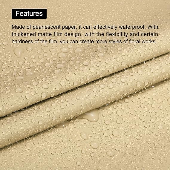 MECCANIXITY Pearlescent Film Flower Wrapping Paper 22.8x22.8 Inch Waterproof for DIY Crafts, Gift/Gift Box Packaging Beige Pack of 10