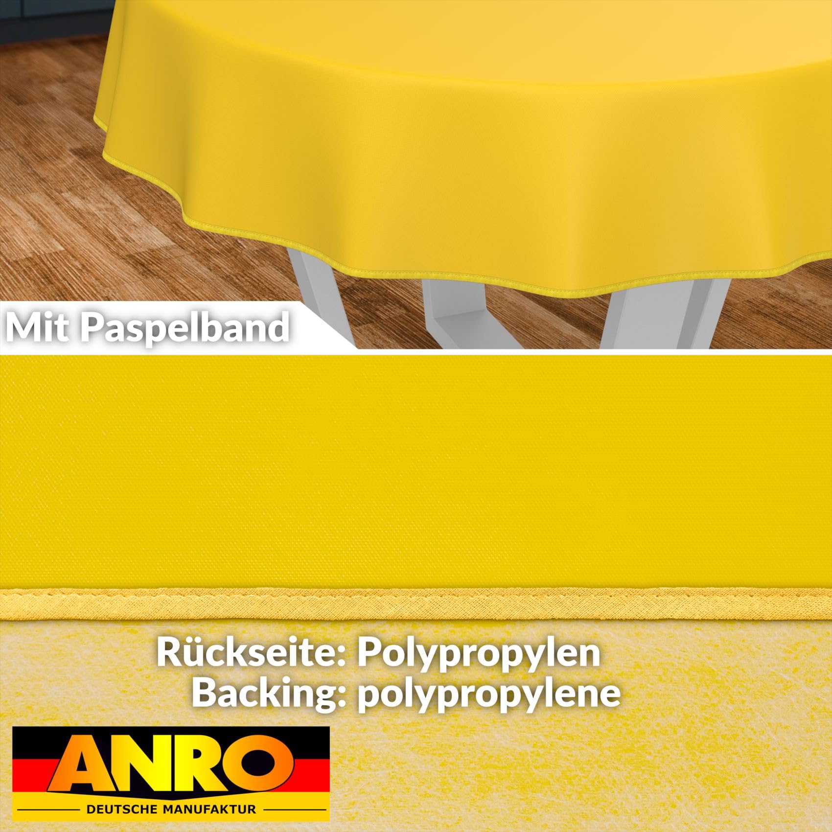 ANRO Oilcloth Tablecloth, Washable, Oilcloth, Garden Tablecloth, Outdoor, Indoor, Round, 140 cm with Hem, Yellow - Image 2