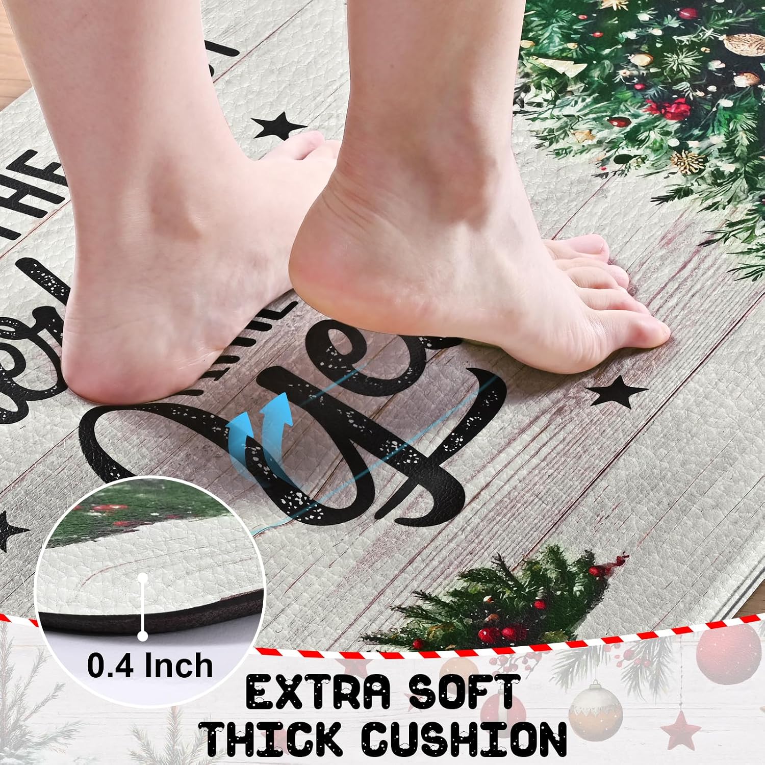 Yinhua Christmas Kitchen Rugs Sets of 3, Christmas Tree Kitchen Rugs Non Slip Washable, Farmhouse Anti Fatigue Mats for Kitchen Floor, PVC Waterproof Rug for Christmas, 18''x30''+18''x48''+18''x60''