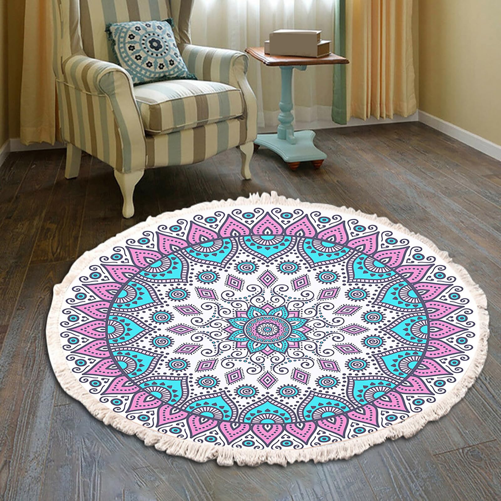 Tapis rond lavable style bohème antidérapant salon et chambre