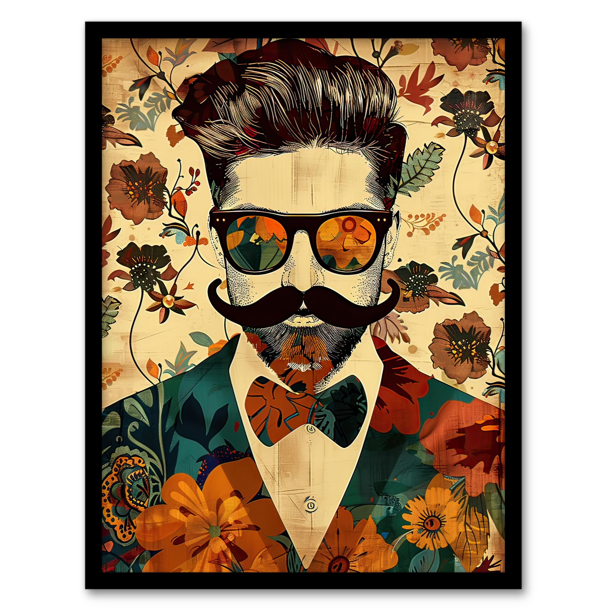 Artery8 Stylish Hipster Male Floral Fashion Pattern Living Room Artwork Framed Wall Art Print A4