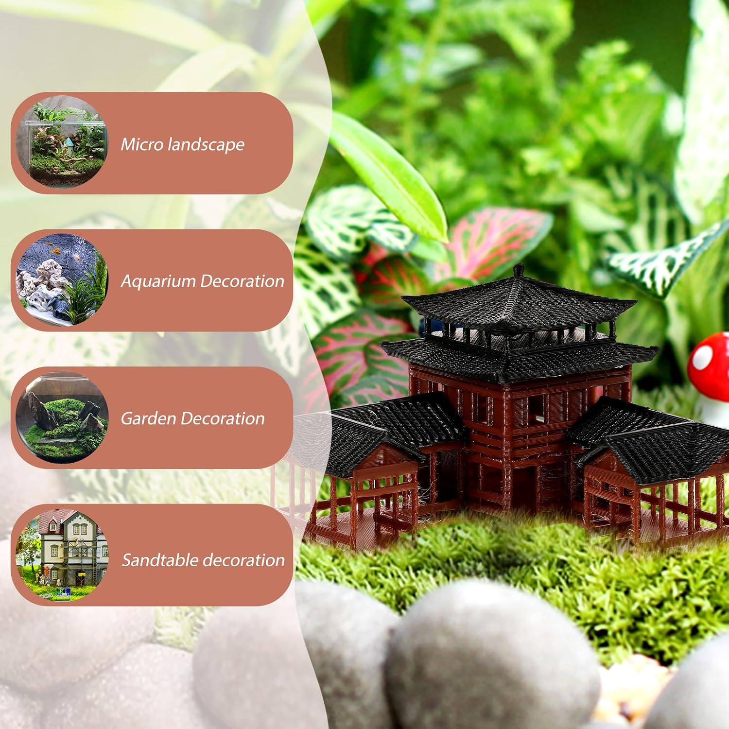Toddmomy Chinese Inn Model Desktop Chinese Inn Model Miniature Aquarium Ornament Traditional Building for Fish Tank Asian Fish Tank Decorations Home Desk Garden Display image 3