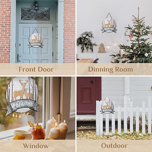 Miniatura 8 de Letrero de bienvenida rústico para decoración de girasol de porche, coronas de bienvenida de Walasis para todas las estaciones, decoración de puerta