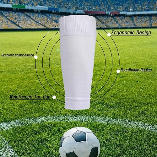 Miniatura 3 de Juego de 24 calcetines de fútbol con agarre juvenil con mangas de protección de espinilleras para niños y niñas 7-14 para fútbol y baloncesto