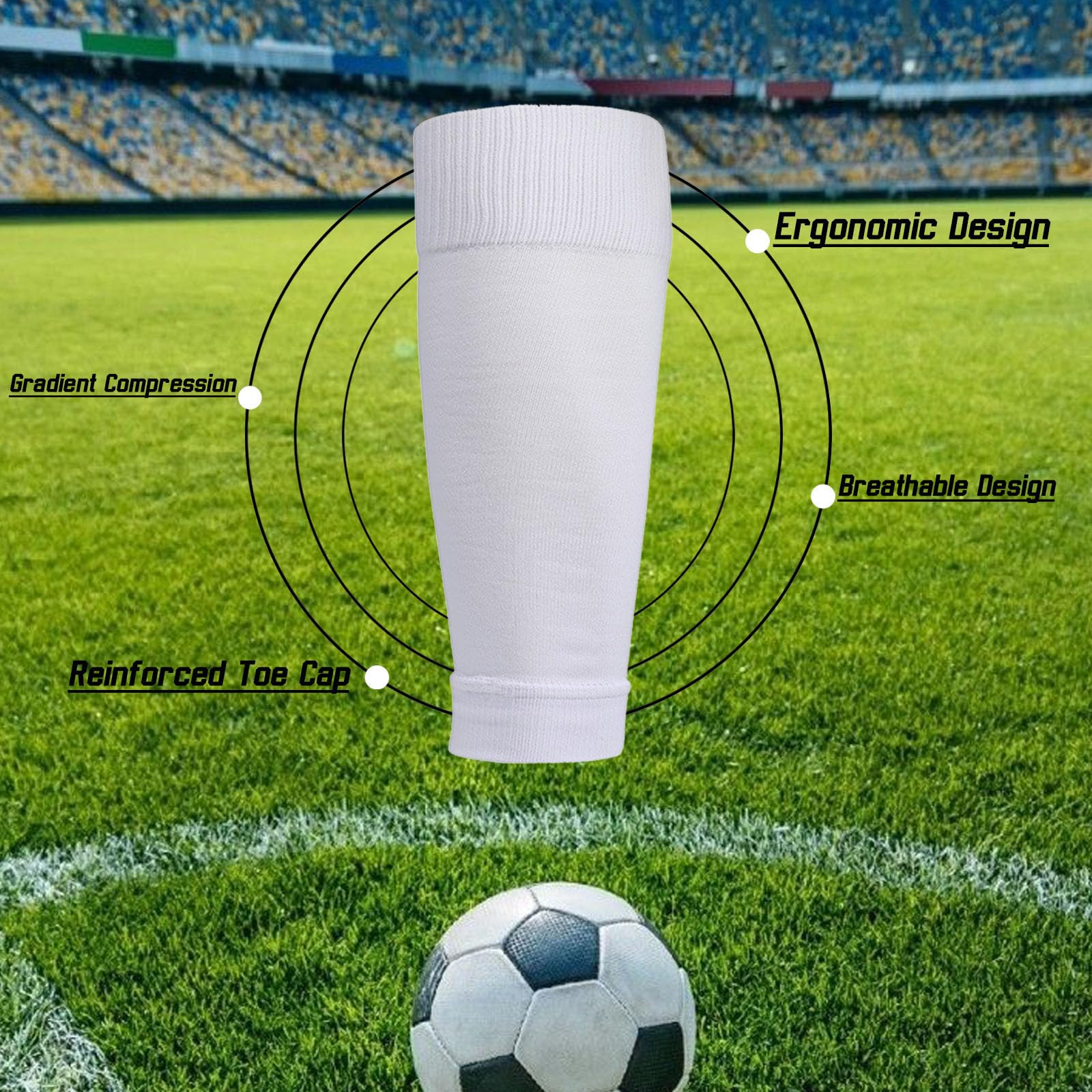 Juego de 2/4 calcetines de fútbol para jóvenes con mangas de espinillera, calcetines de manga para niños y niñas, 7-14 para fútbol y baloncesto