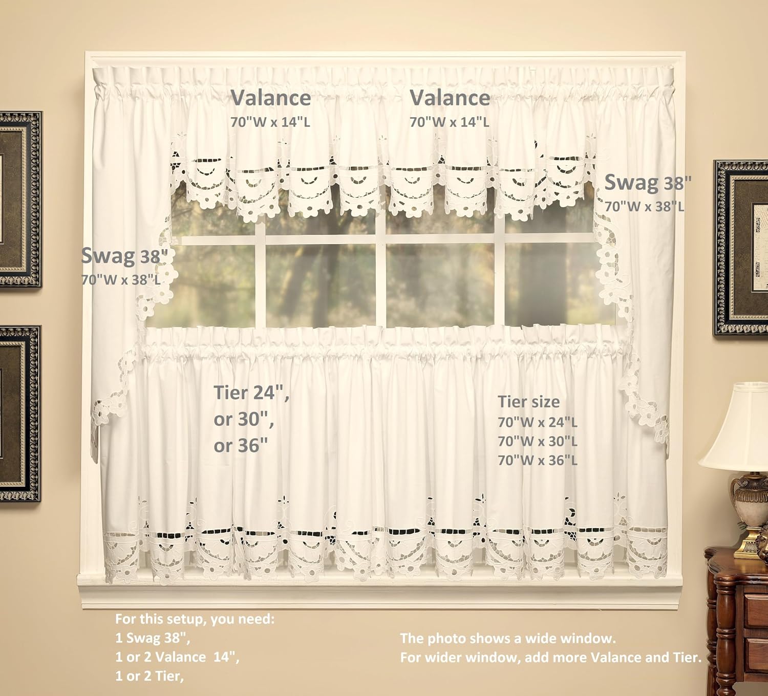 Today's Curtain Imperial Classic Drawn Cutwork Window Swag 38", Beige, 70" W x 38" L