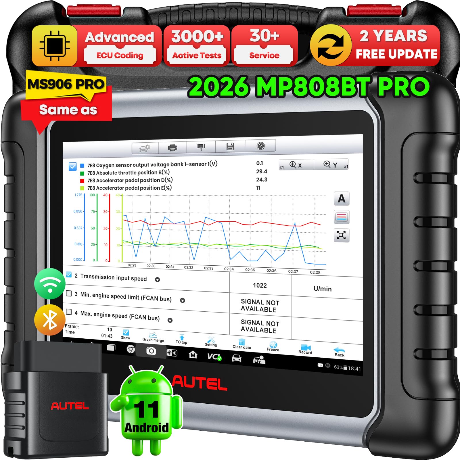Autel MaxiPRO MP808BT PRO Scanner, 2026 Bidirectional Scan Tool with 2-Year Update, Pro as MS906 PRO MS906 MAX MP900BT, 30+ Service, 3000+ Test, Level-up of MK900BT MK900 MX900 MK808S, FCA SGW, OS 11
