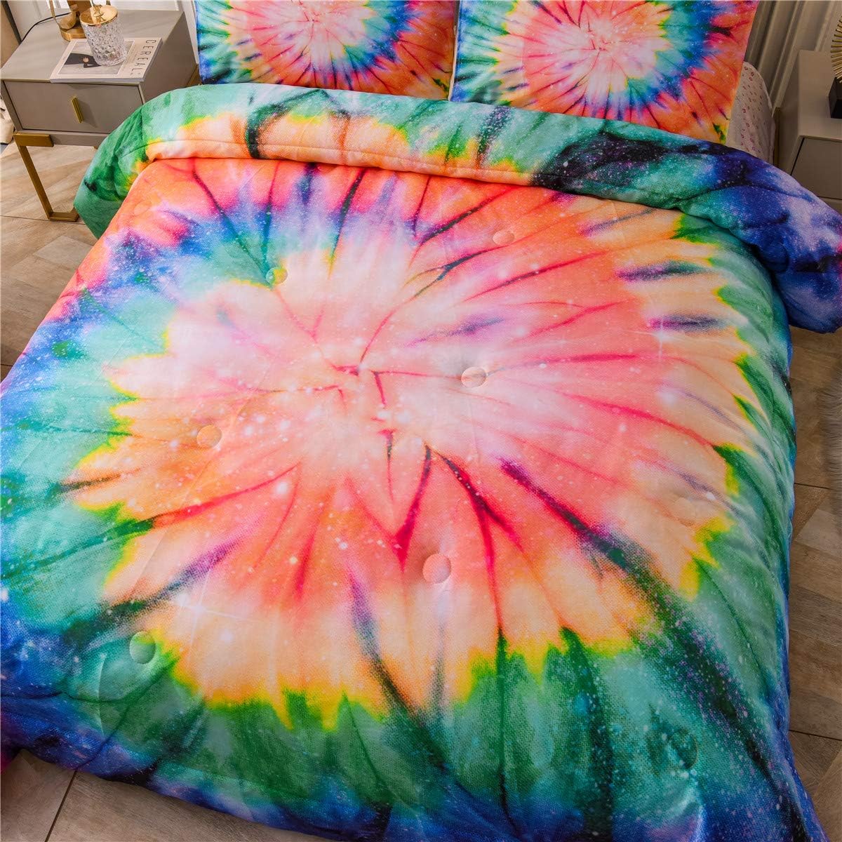 NTBED Abstract Tie Dye Printed Comforter Set Queen Colorful Trippy Boho Bedding Psychedelic Hippie Quilt Bed Sets