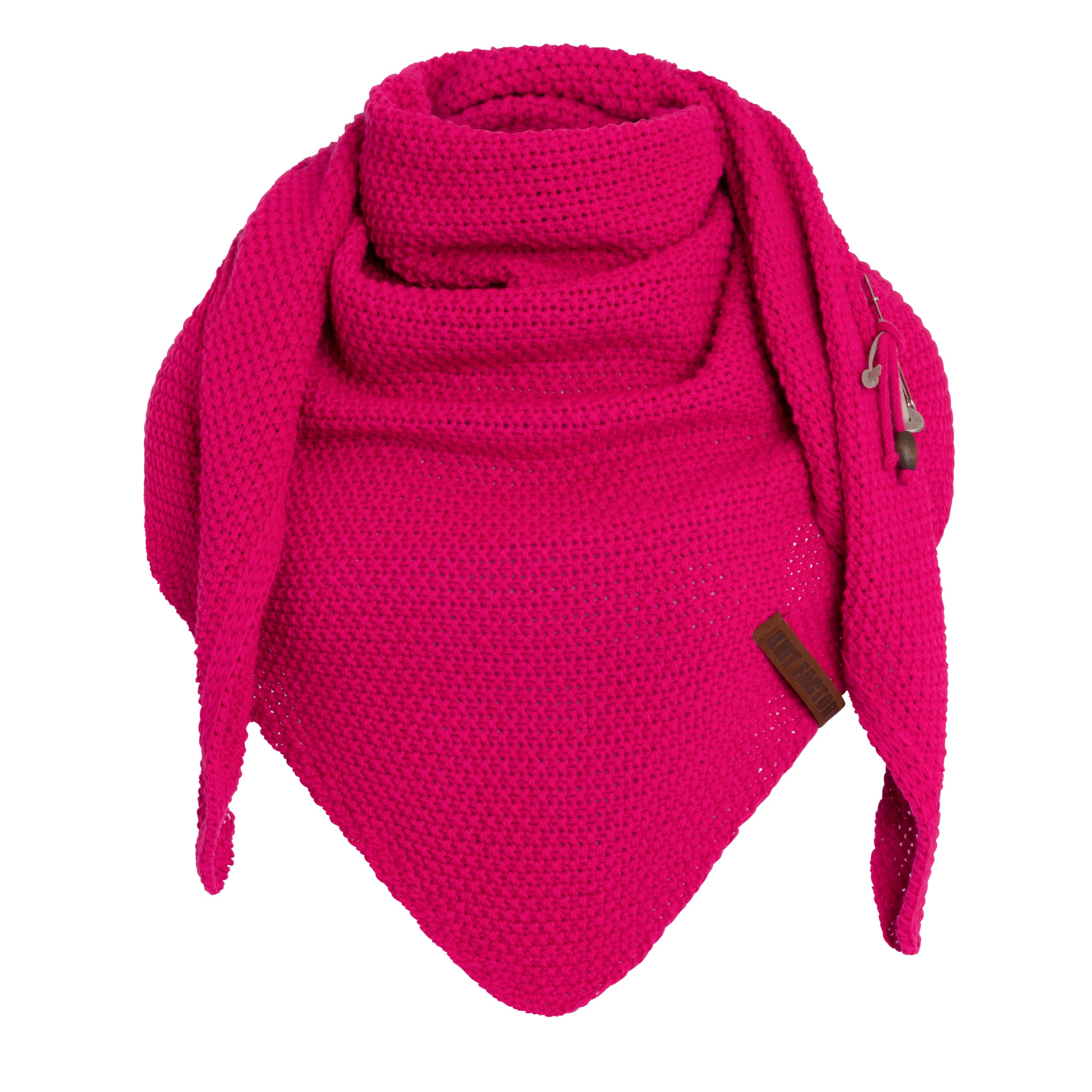 Knit Factory Women's Fuchsia Coco Knitted Shawl - Triangle Scarf - Knitted Winter Scarf - 190X85 Cm - Manufactured In Europe - Scarf - Including Decorative Pin