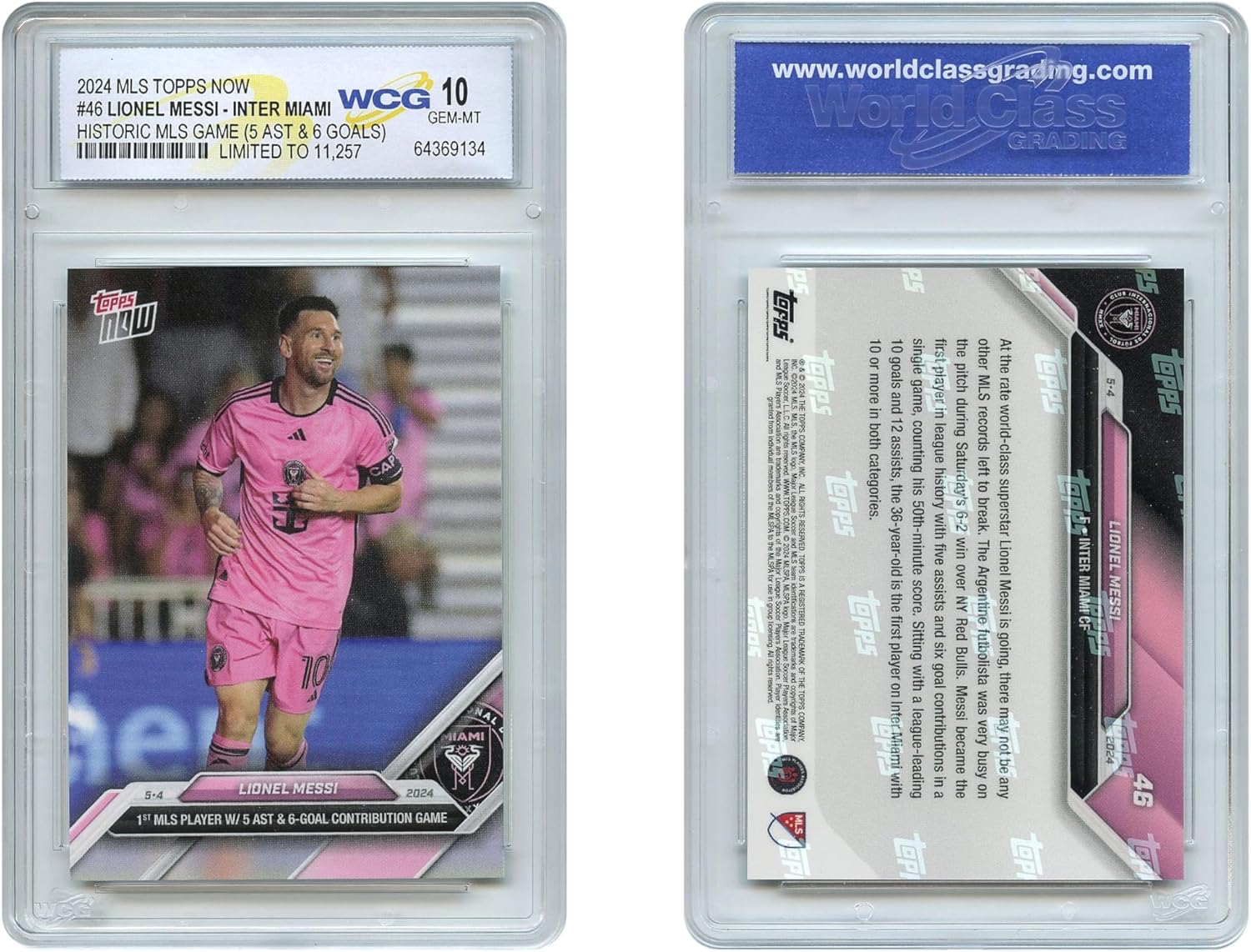 WCG 2024 Topps Now Lionel Messi Inter Miami Historic MLS Game Card #46 - Graded GEM Mint 10