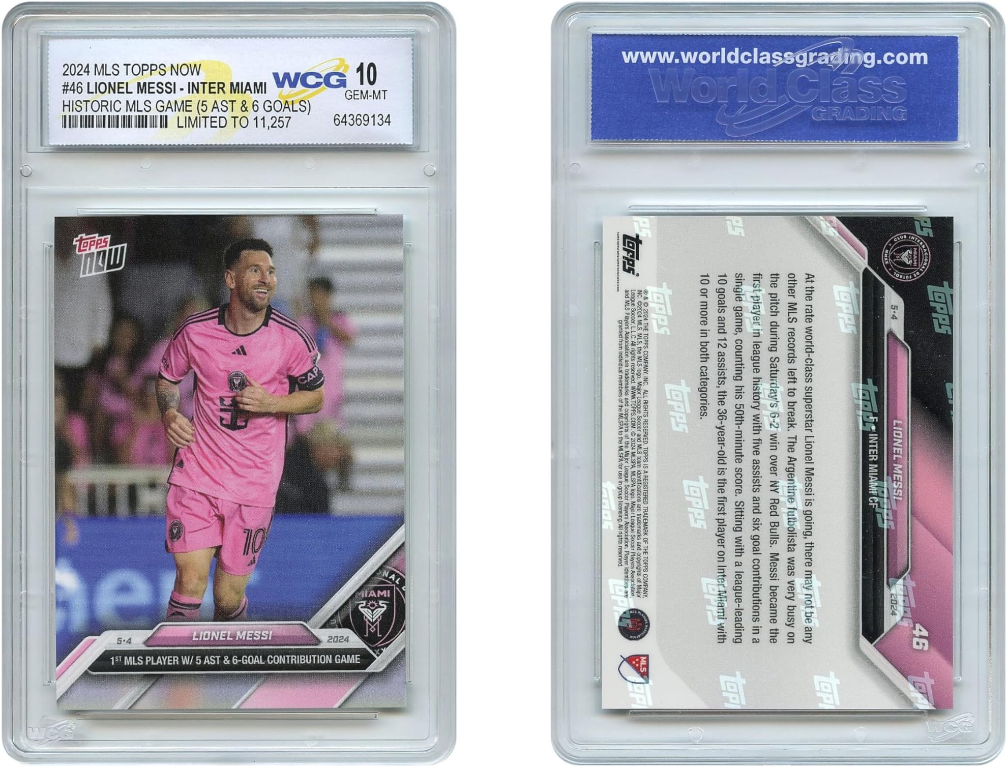 WCG 2024 Topps Now Lionel Messi Inter Miami Historic MLS Game Card #46 - Graded GEM Mint 10