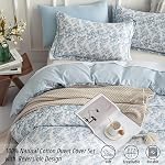 LEMIROE Vieille 100% Couverture de couettes en coton Taille Reine 3PC - Elégant motif floral bleu pâle sur blanc avec bleu clair & White Striped Reverse, serti de lit luxueux avec fermeture de bouton (90"×90")