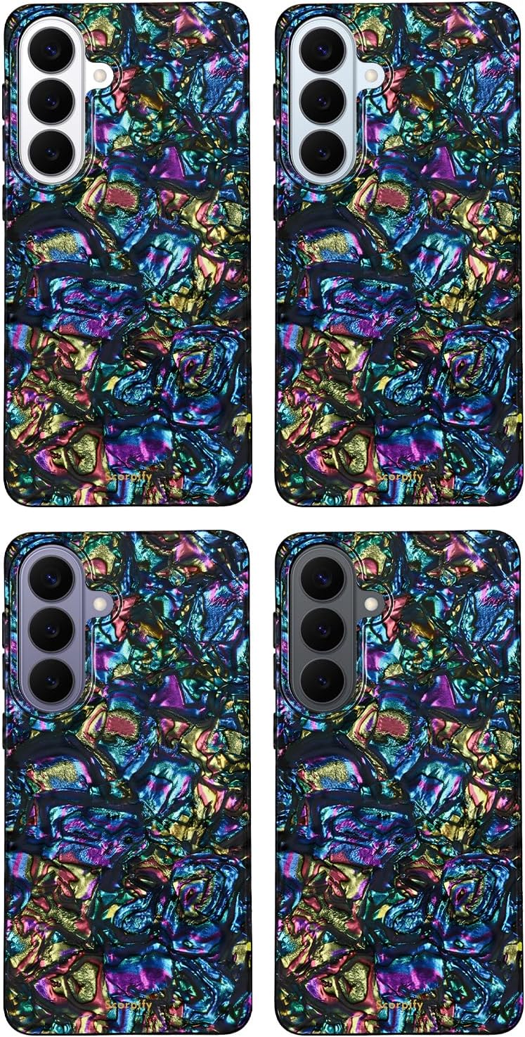 SCORPIFY Compatible with Samsung Galaxy S26 Case [Compatible with MagSafe] with Gleam Mystic Abalone, Cute Magnetic Phone Cover for Women Girls and Men,Black Glitter Sparkle with Mother of Pearl