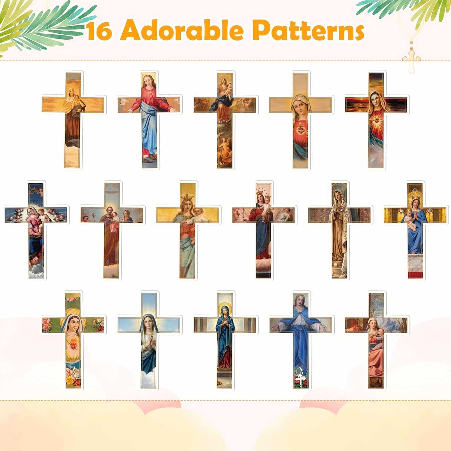 Catholicism Cross Roll Stickers - 1000Pcs Jesus Saint Virgin Mary Christian Cross Stickers for Kids, Spring Religious Self Adhesive Decals Gift for Church Home Decor Party Easter Laptop Guitar