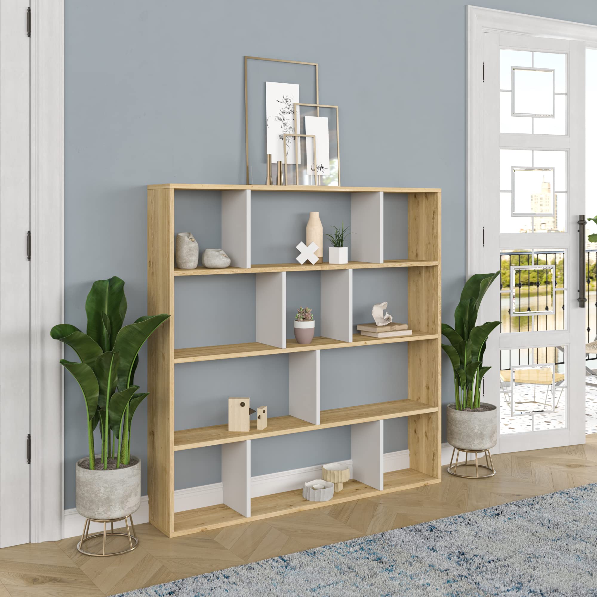 Amazon.com: Ada Home Decor Hodbi Modern Oak & White Bookcase 57.1