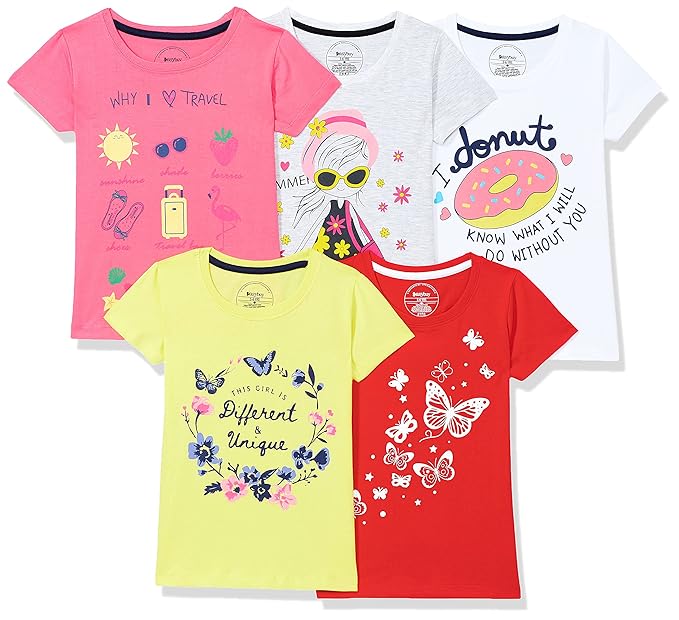 Easybuy Girls Regular Fit T-Shirt (Pack of 5)