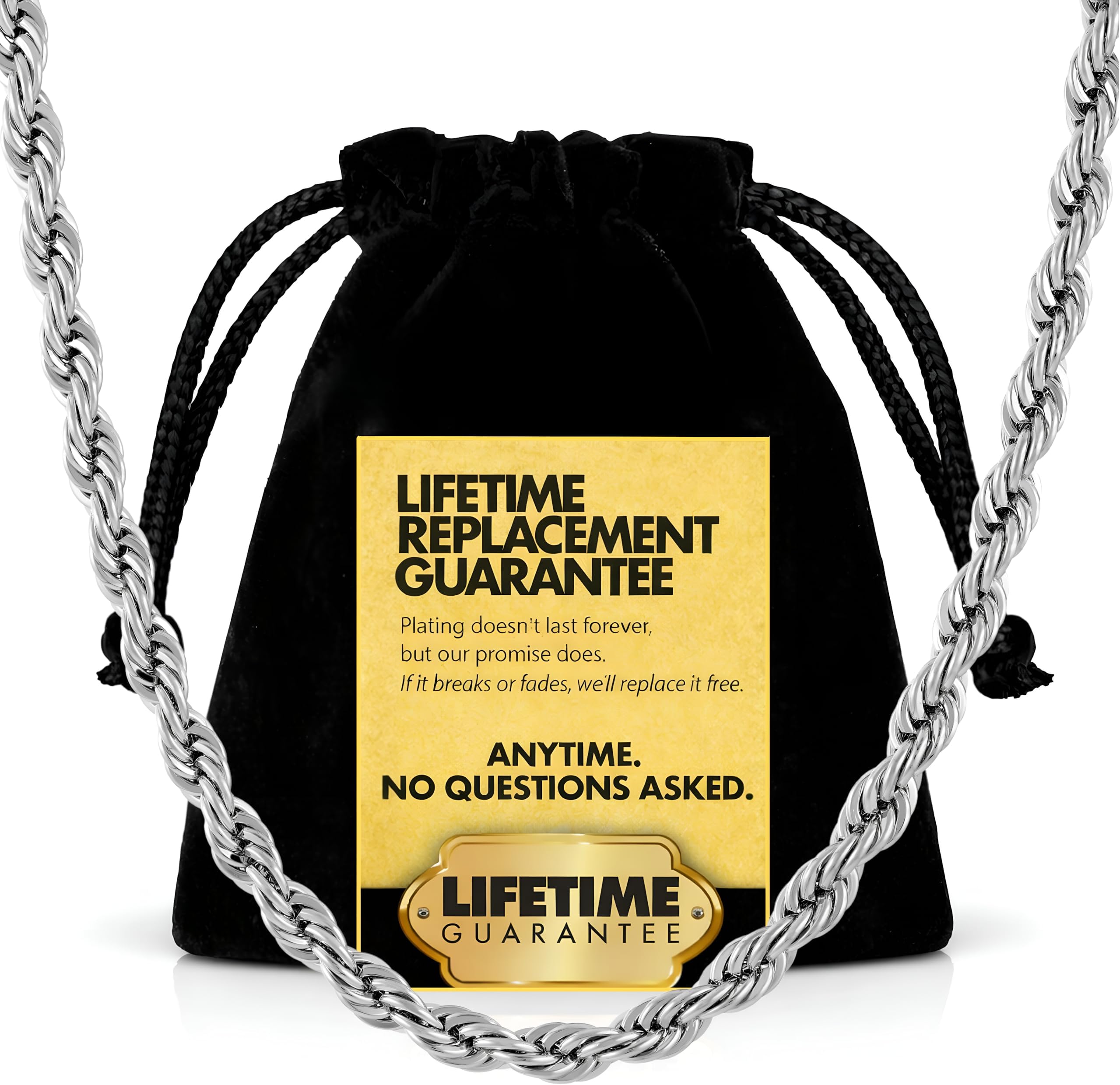 LIFETIME JEWELRY 5mm White Gold Chain for Men & Women 24k Real Gold Plated Diamond Cut Gold Rope Chain for Men & Gold Chain Necklace Women 16 to 36 Inch