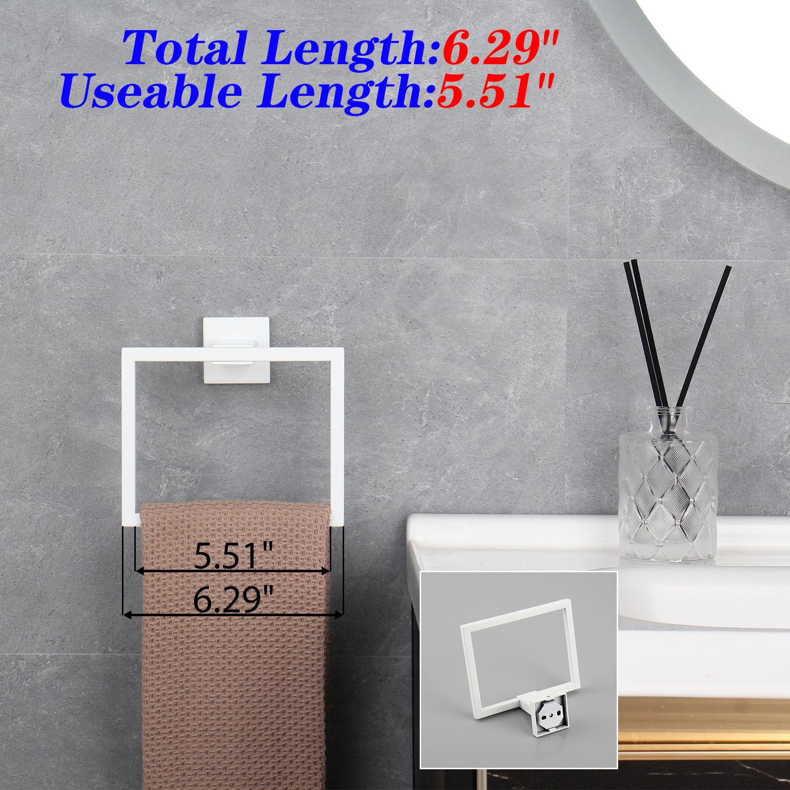 GERZWY 2-teiliges Badezimmer-Hardware-Set, Handtuchring und Toilettenpapierhalter, SUS 304 Edelstahl, Wandmontage, Weiß
