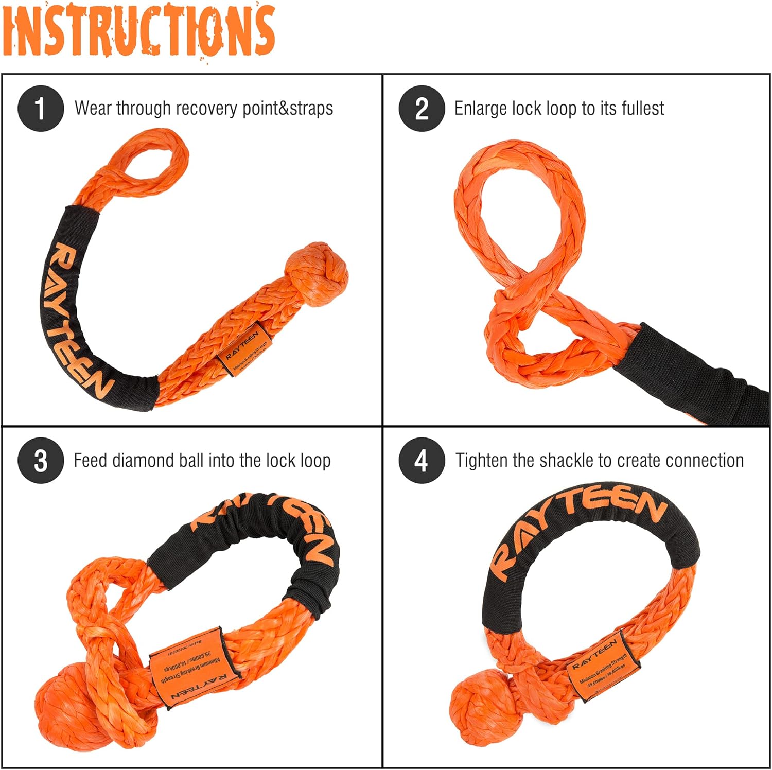 Synthetic Soft Shackle Recovery 1/2 INCHx22.83 INCH, Lab Tested 55,935LBS with Sleeve UHMWPE Orange Soft Shackle Recovery for Sailing 4X4 SUV Offroad Jeep Truck ATV UTV Farming Mining Tractor