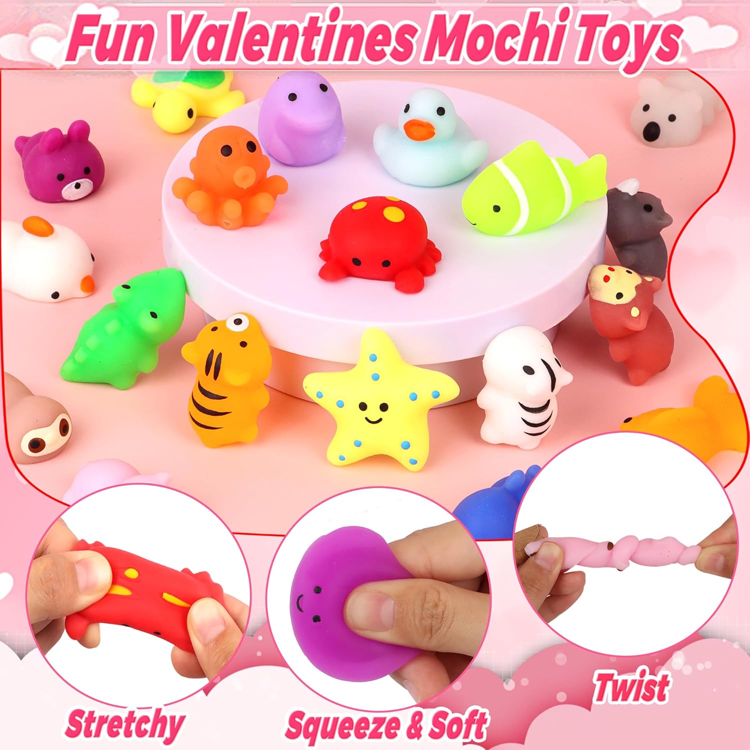28 Pack Mochi Squishes Valentines Day Gifts for Kids Classroom Valentines Day Cards for Kids School, Valentines for Class Valentines Exchange Cards Party Favors Classroom Exchange Gift Set
