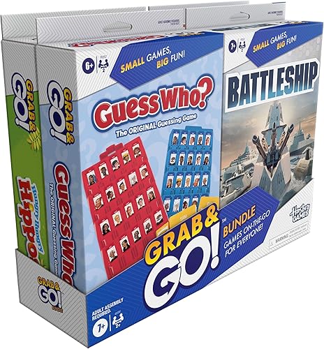 Vista 2 de Hasbro Games Grab and Go! Paquete (4 unidades) Juegos de mesa de viaje para niños Battleship, Connect 4, Adivina quién?, Juegos de hipopótamos