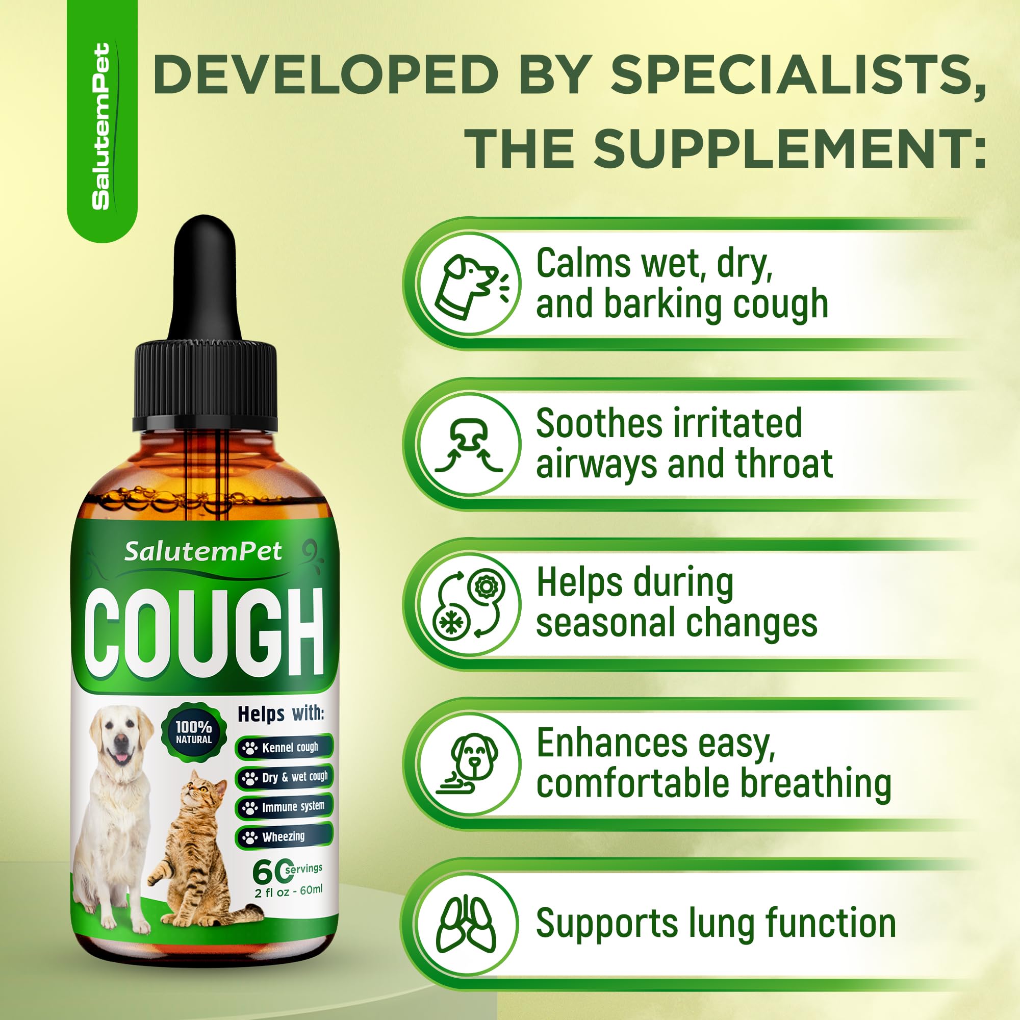 Kennel Cough Medicine for Dogs & Cats – Kennel Cough Treatment Helps with Allergies & Sneezing – Herbal Supplement with Mullein Leaf, Angelica Root, Calendula Breeds – 2 Oz — Amazon image 2