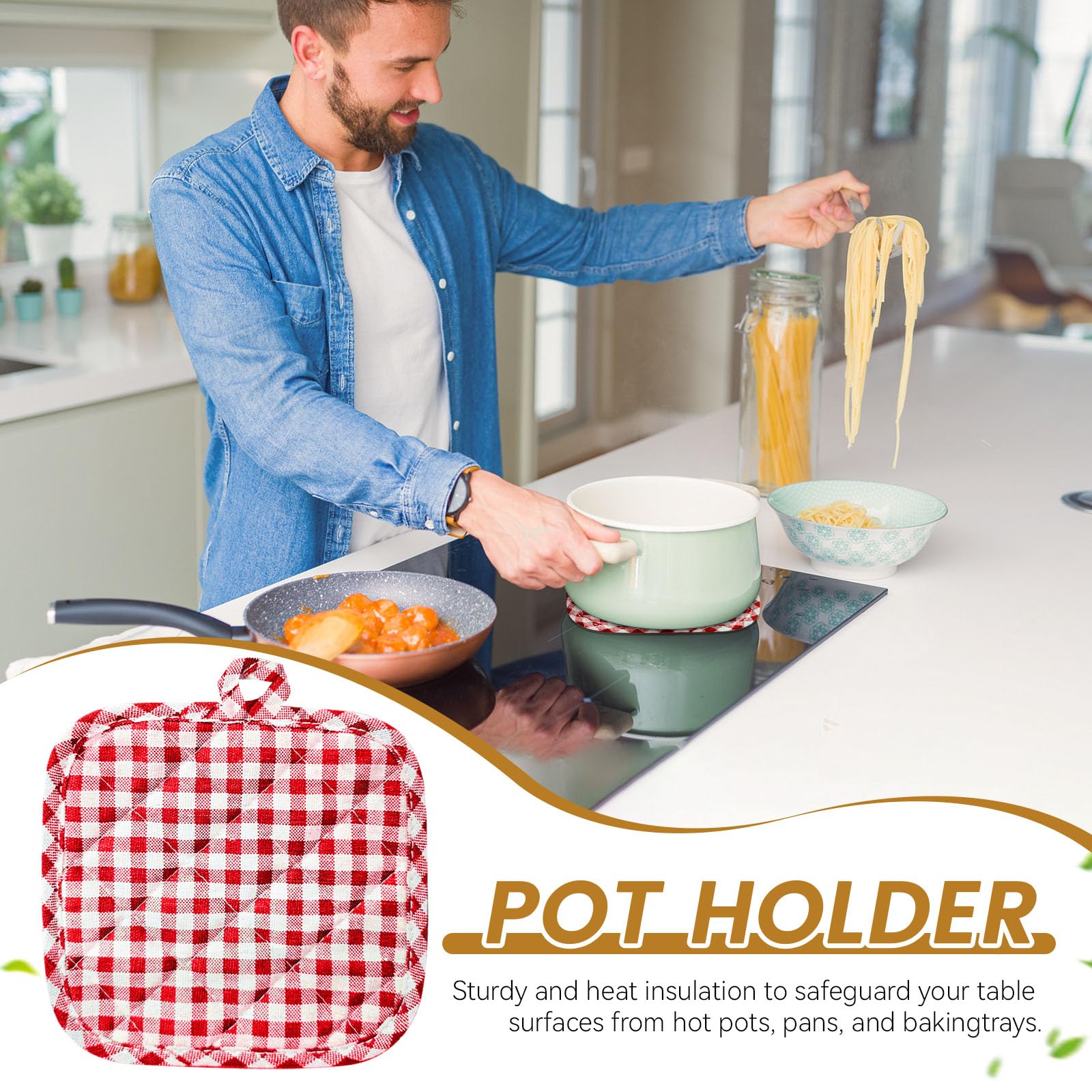 Set di 6 presine da cucina a scacchi, in cotone, resistenti al calore, guanti da forno e presine (rosso a scacchi)