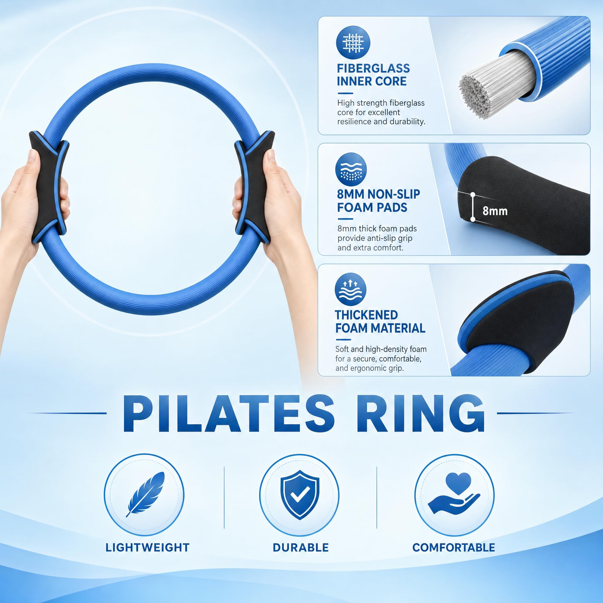Kit per pilates, attrezzatura per pilates da donna, kit di allenamento con anello e palla da 36,8 cm, blocco yoga, ginocchiere da yoga, fasce di resistenza, accessori per calze antiscivolo, blu