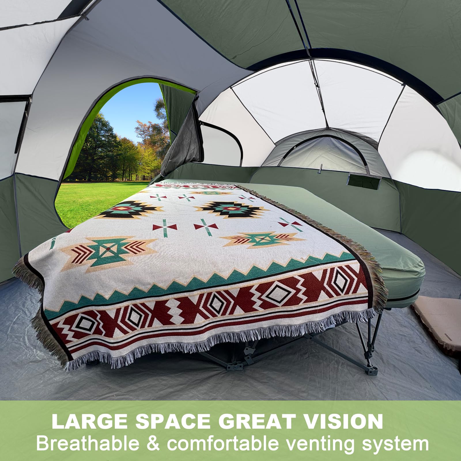 CAMPROS CP Tienda de Campaña 6-8 Personas, Tienda Familiar Grande 427 x 274 x 183 cm, 2 Habitaciones con Separador, Altura Cómoda, Montaje Rápido en 5 Minutos, Ventilada, Camping Familiar