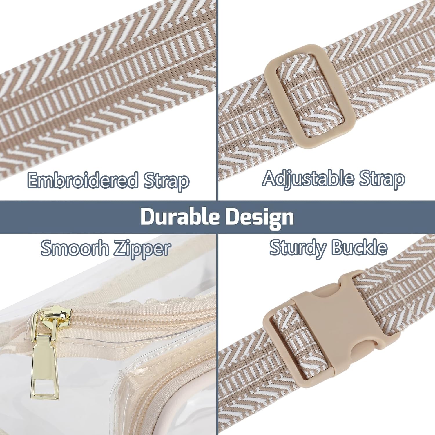 YBO Clear Fanny Pack Stadium Approved Clear Bag for Stadium Events Large Belt Bag for Women Transparent Waist Bag Crossbody for Sports Concert with Adjustable Strap, Khaki - Image 8