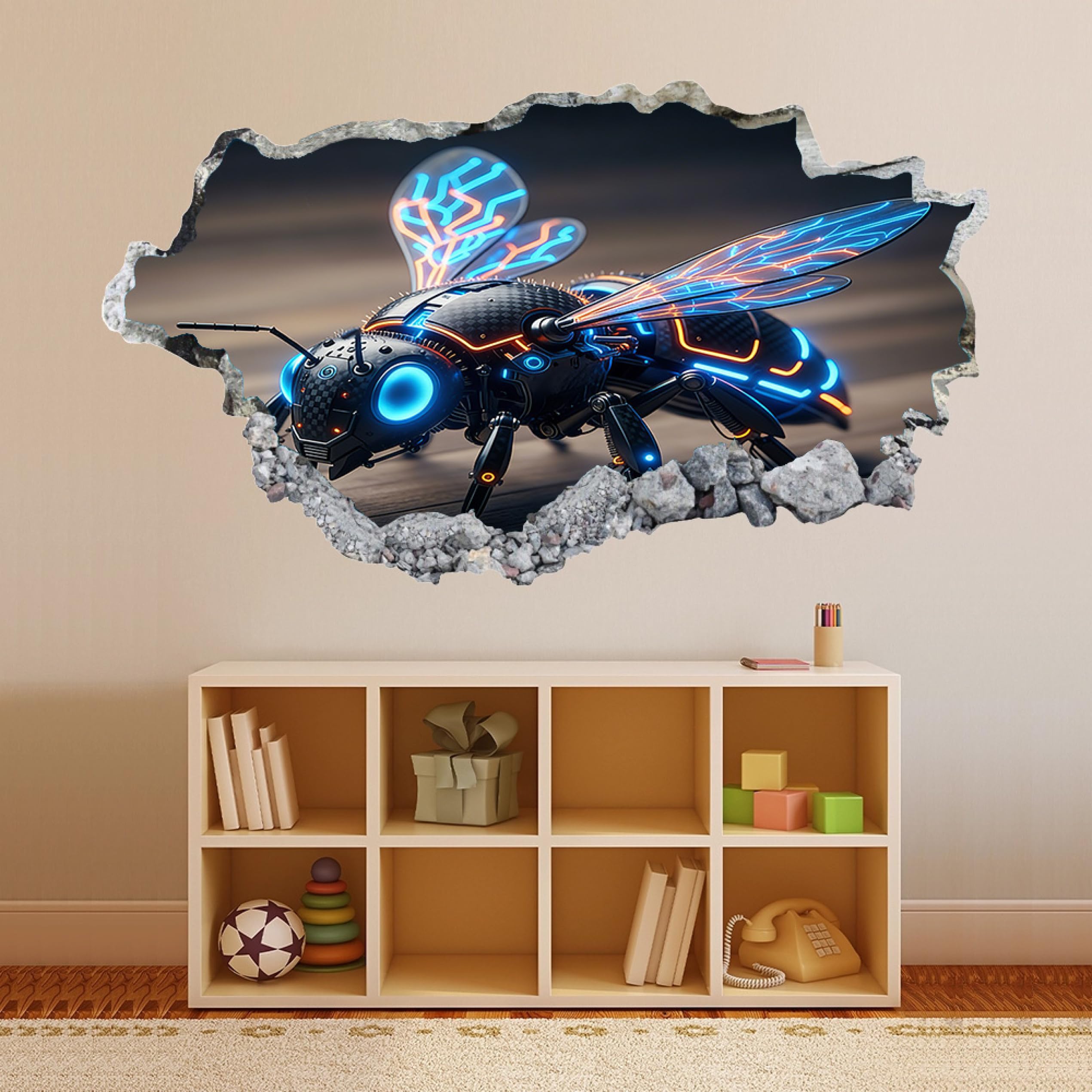 Wandtattoo 3D Wandsticker Mechanische Biene als Wanddekoration für Schlafzimmer Wohnzimmer Kinderzimmer 70x122cm