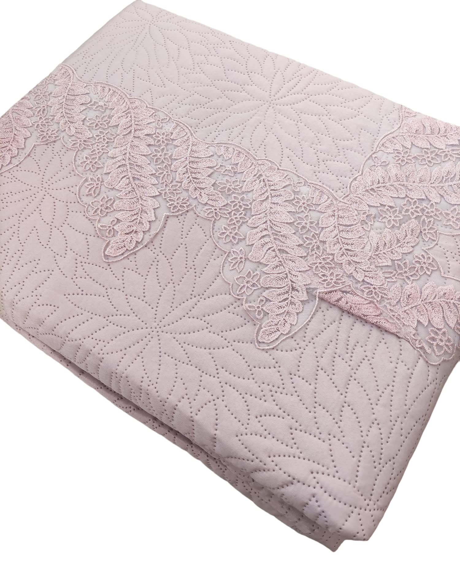 Trapuntino Copriletto Matrimoniale Primaverile 260x260 Cm - Leggero Con Pizzo E Macramè, Imbottito In Microfibra Anallergica, Elegante