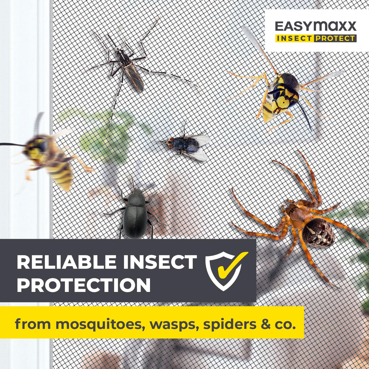EASYmaxx Insect Protect teleskopowa siatka chroniąca przed owadami, na okno, z wstępnie zamontowaną ramą, wysuwana ochrona przed owadami, zintegrowana moskitiera | antracytowa