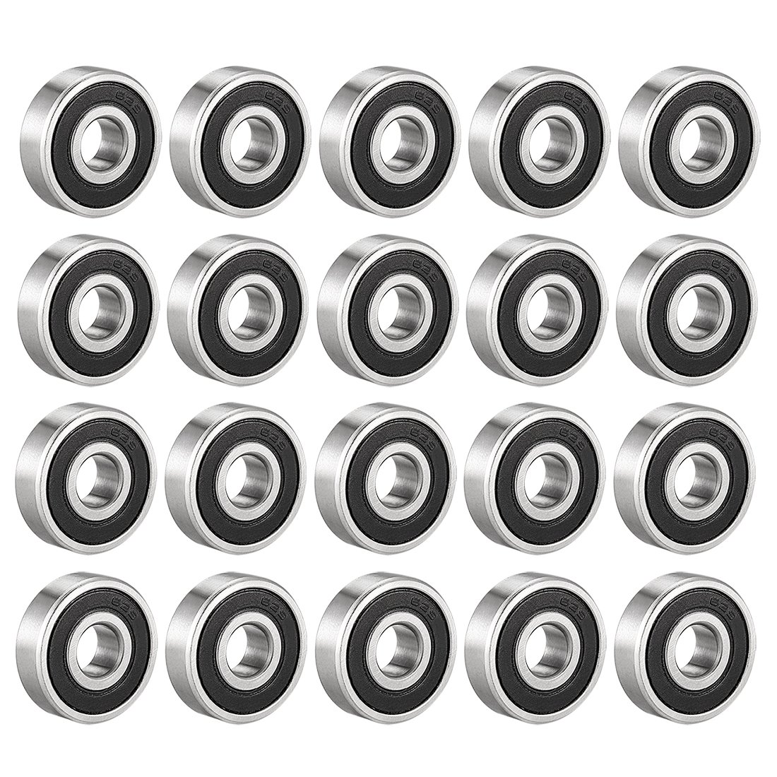 uxcell 629-2RS Ball Bearing 9mm x 26mm x 8mm Double Sealed 180029 Deep Groove Bearings, Carbon Steel (Pack of 20)