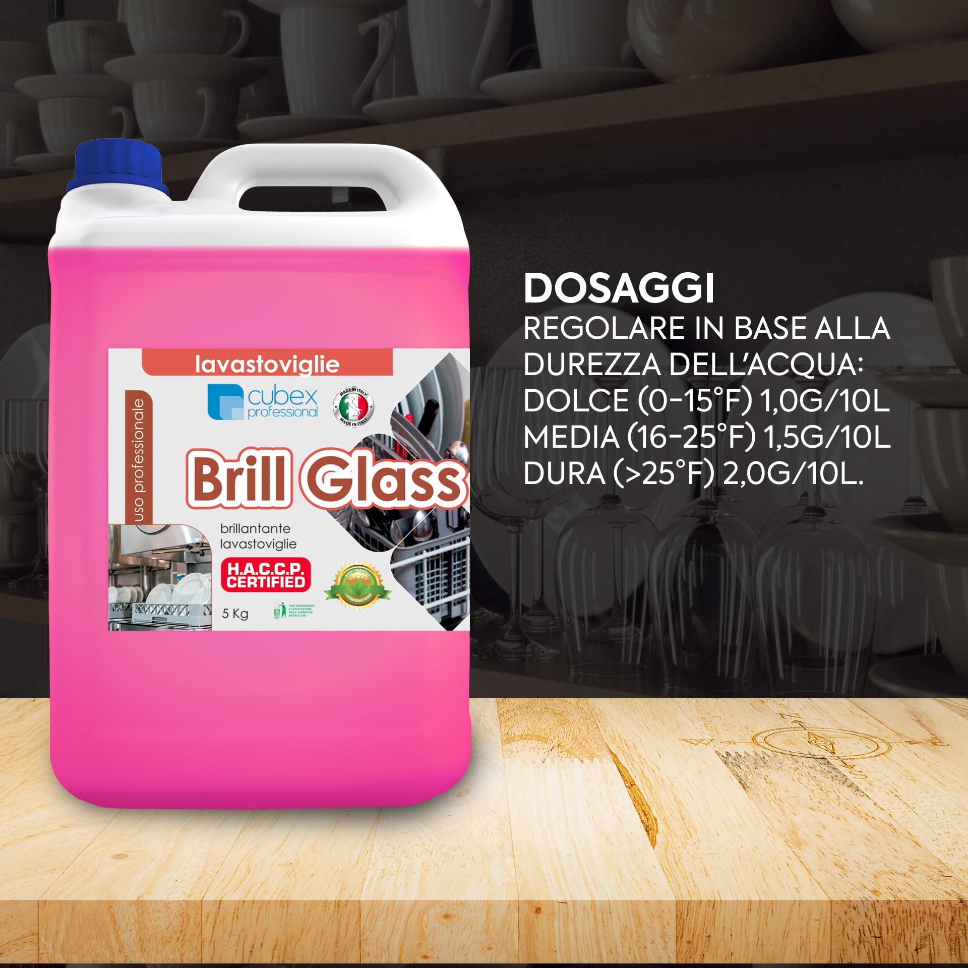 Cubex Brill Glass - Detergente aditivo abrillantador para lavavajillas, 4 x 5 kg