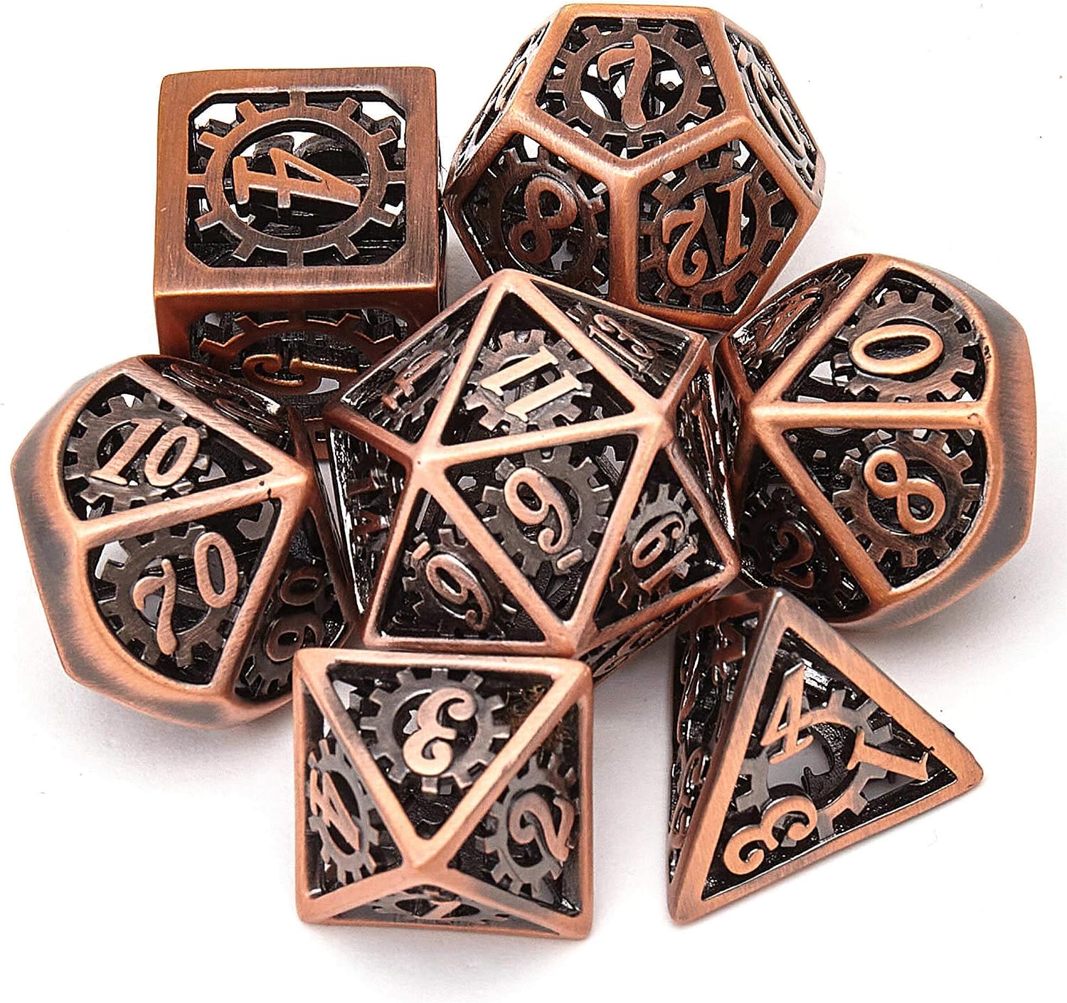 Hollow Metal Dice Set D&D Dragon and Dungeon Polyhedral Metal Dice, Punk Style Role-Play RPG Explorer MTG Pioneer Game DND Dice Set
