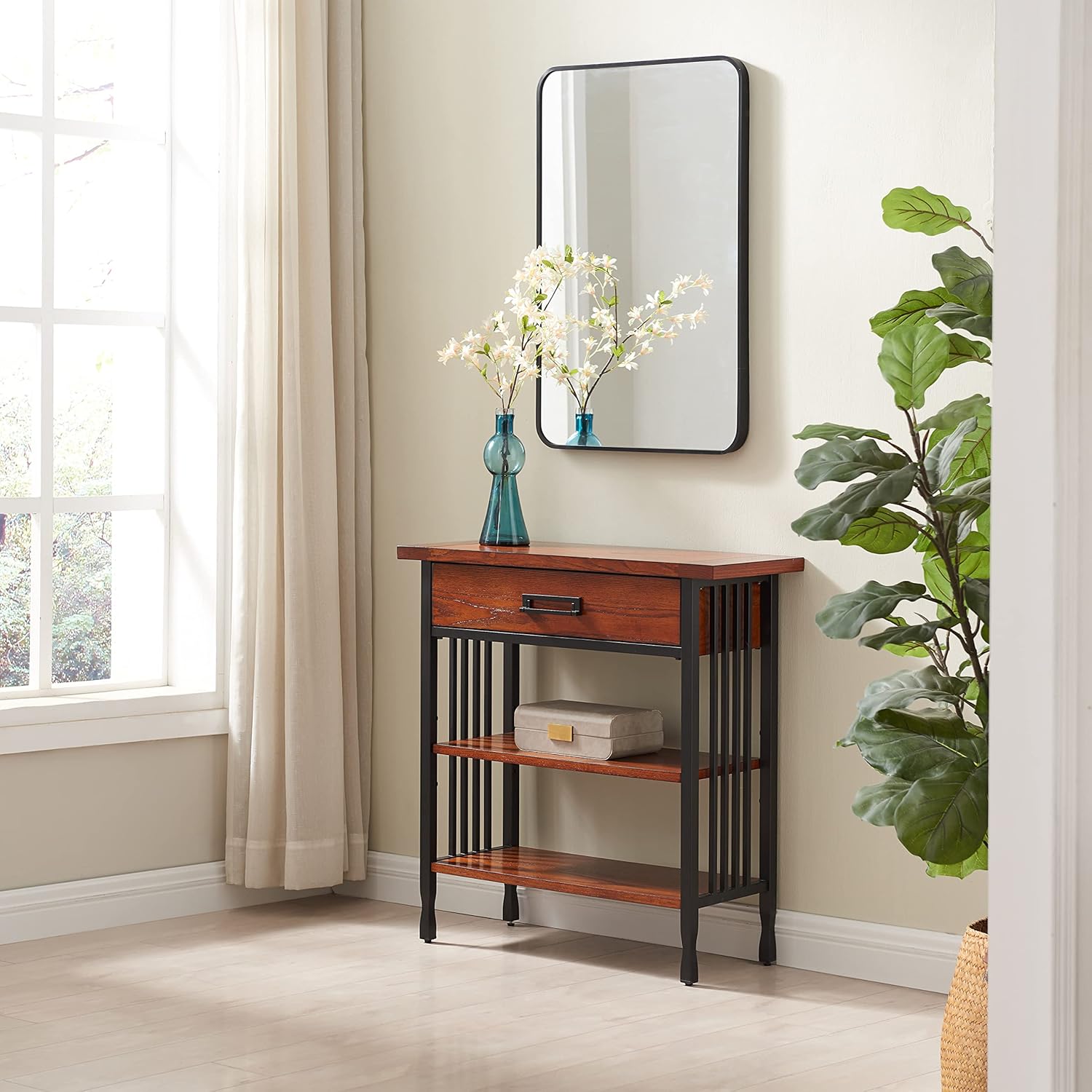 Design House Isla Rectangle Wall Accent Mirror, 30" H x 20" L, Modern Metal Framed, Living Room, Bedroom, Bathroom Vanity Mirror, Black, 596510-BLK